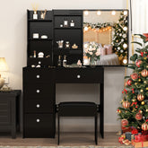 Dressing Table Dresser 6 Drawers Makeup Desk Vanity Set Sliding Mirror LED Light