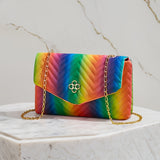 Women'S Rainbow Striped Detachable Golden Chain Strap Shoulder Bag