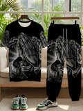 Men Casual 3D Printed Jesus Pattern Round Neck Trousers and T-Shirt Set
