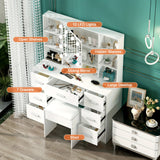 Modern Elegant White Hardwood Vanity with Illuminated Mirror & USB-Powered Lighting - 3 Adjustable Modes, Multiple Drawers & Storage Shelves, Space-Saving Design for Teen Girls' Bedroom, Compact Cosmetic Organizer, Easy Assem