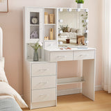 Modern white Solid Wood Dresser with Drawers, Illuminated Vanity Mirror and 3 Adjustable Lighting Modes, Large Capacity Storage Functional Fashion Dresser for Ladies, Perfect Choice for Birthday Gifts, Wedding Season Living R