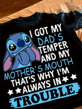 Men Stitch I Have Daddy's Temper Black Shirt