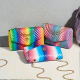 Women'S Rainbow Striped Detachable Golden Chain Strap Shoulder Bag