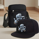 2pcs Y2K Streetwear Baseball Cap & Crossbody Bag Set - Adjustable Black Polyester Hat with Skull & Chain Design, Matching Black Bag with Zipper Closure, Perfect Gift for Hip-Hop Fans, Hip Hop Accessories, Durable Headgear