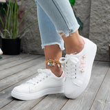 Women's Casual Low-Top Sneakers with Pink Butterfly Pattern - Round Toe Lace-Up Synthetic Cover Upper, Breathable Fabric Lining & Cushioned Insole, Durable Rubber Sole - All-Season Comfort Shoes for Casual Attire, Ladies Snea