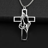 A Stainless Steel Pendant Cross Necklace Is A Religious Prayer Jewelry Talisman For Men Believers As A Gift.