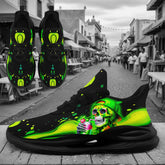 Men'S Plus Size Neon Skull Sneakers - Vibrant Green & Black Graphic Design, Lightweight & Comfortable Running Shoes with Midsole Suspension Technology, Perfect for Festivals, Skate, and Daily Wear, Casual Footwear | Vibrant S