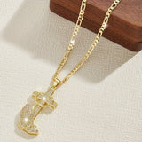 14K Gold Plated Pendant Necklace with Cross & Prayer Hand