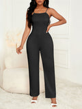 Women Two-piece Solid Pocket Lapel Cardigan & Sleeveless Wide Leg Jumpsuit
