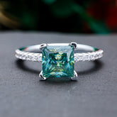 1 pc S925 silver, turquoise Princess cut Moissamite ring, suitable for anniversaries, engagements, parties, weddings, birthdays, gifts for family, friends, loved ones