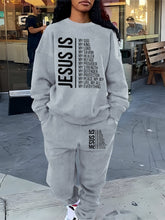 Women Letter Print Two Piece Crew Neck Sweatshirt & Pants Set