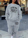 Women Vintage American Letter Print Sweatshirt and Sweatpants Set