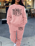Women Casual Alphabet Print Knit Polyester Sweatsuit, Fleece-Lined Sweatshirt Joggers Set