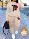 Women Stylish Casual Floral Printed Fleece Sweatshirt And Pants Set