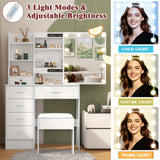 Modern Elegant White Hardwood Vanity with Illuminated Mirror & USB-Powered Lighting, 3 Adjustable Modes, Large Mirror with Hidden Storage Shelves, Multiple Drawers & Spacious Desktop - Space-Saving Makeup Organizer for Teen G