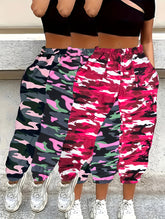 Women 3pcs Camo Joggers Comfortable Stretch Waist, Casual Cargo Pants with Pockets