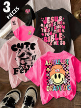 Girls "CUTE BUT FERAL" "JESUS LOVE ME" "A LITTLE DRAMATIC" Double-Sided Printing Short-Sleeved T-Shirt
