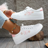 Women's Casual Low-Top Sneakers with Pink Butterfly Pattern - Round Toe Lace-Up Synthetic Cover Upper, Breathable Fabric Lining & Cushioned Insole, Durable Rubber Sole - All-Season Comfort Shoes for Casual Attire, Ladies Snea