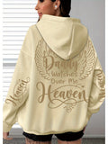 Women's Plus Size Oversized Hoodie with "My Daddy Watches Over Me From Heaven" Golden Lettering & Angel Wings Design - Soft 260gsm Polyester, Kangaroo Pocket, Machine Washable Casual Pullover for Casual Attire
