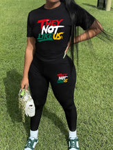 Women Letter Print Casual Crew Neck Short Sleeve Top & Pants Outfits Set