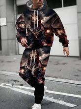 Men Casual Novelty Car-Themed Polyester Sportswear Long Sleeve Hooded Sweatshirt & Pants Tracksuit