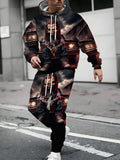 Men Casual Novelty Car-Themed Polyester Sportswear Long Sleeve Hooded Sweatshirt & Pants Tracksuit
