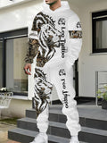 Men Casual PLUS SIZE Street Style Lion Letter Print Hoodie and Sweatpants Set