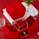 1pc Fashion Romantic Eternal Rose Double Door Jewelry Box With Heart Shaped Necklace - Perfect Gift For Festivals - Perfect Gift For Anniversary, Wedding, Birthday, Jewelry Gift Box, Unisex
