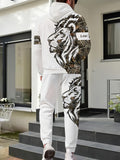 Men Casual PLUS SIZE Street Style Lion Letter Print Hoodie and Sweatpants Set