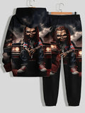 Men Casual Novelty Car-Themed Polyester Sportswear Long Sleeve Hooded Sweatshirt & Pants Tracksuit