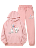 Women Casual White Mice Long Sleeve Hooded Multi-Functional Sweatshirt Set