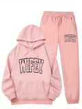 Women WIFEY Printed Hoodie Casual Long Sleeve Pocket Sweatshirt Set