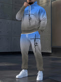 Men Casual Gradient Blue and Gray Hooded Tracksuit Set