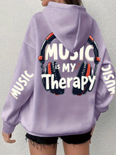 Women Casual Plus Size"MUSIC IS MY STRENGTH" Print Soft Long Sleeve Pocket Hoodie
