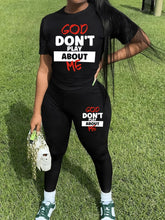 Women Chic Letter Print Casual Comfy Polyester Blend T-Shirt & Long Pants Set