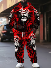 Men Plus Size 3D Lion Print Sportswear Set Long Sleeve Hoodie and Sport Trousers