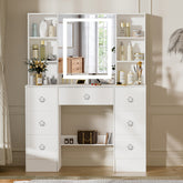 Modern White Solid Wood Dresser with Drawers, Illuminated Vanity Mirror and 3 Adjustable Lighting Modes, Large Capacity Storage Functional Fashion Dresser for Ladies, Perfect Choice for Birthday Gifts, Wedding Season Living R