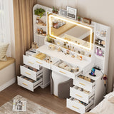 59" Large Vanity Desk with LED Lights Mirror, Makeup Table