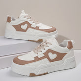 1 Pair Stylish Pink Heart Accent Women's Thick Sole Heightening Casual Sneakers - Synthetic Cover & Breathable Mesh, Low-Top Lace-Up Design, Geometric Heart Pattern, Comfortable Rubber Sole, Perfect for Daily Commute & Casual