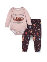 LULUKAKA Boys' Cozy Fall/Winter Outfit Set - Long Sleeve Romper with Hat Print & Cowboy Graphic Pants, Machine Washable, Round Neck, Cowboy, Twoiece Set, Perfect for Outdoor