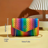 Women'S Rainbow Striped Detachable Golden Chain Strap Shoulder Bag