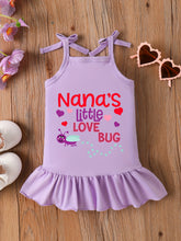 "Nana'S Little Love Bug" Girls' Sleeveless Dress - Casual Summer Style, Purple with Colorful Heart & Bug Print, Medium Stretch Fabric, Perfect for Playtime