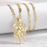 14K Gold Plated Golden Plated Archangel Michael Necklace with -Accented Wings - Durable Saint Michael Medal Jewelry for Men & Women, Holiday Party Festival Gift for St. Patrick's Day, Graduation, Mardi Gras, Angel Pendant Nec