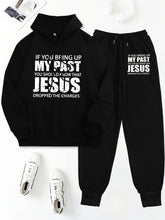 Women Casual Set"My Past" Jesus Quote Printed Hoodie & Sweatpants