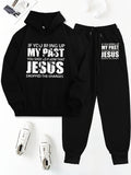 Women Casual Set"My Past" Jesus Quote Printed Hoodie & Sweatpants