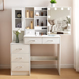 Modern white Solid Wood Dresser with Drawers, Illuminated Vanity Mirror and 3 Adjustable Lighting Modes, Large Capacity Storage Functional Fashion Dresser for Ladies, Perfect Choice for Birthday Gifts, Wedding Season Living R