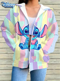 Stitch Cartoon 3D Printed Blue & Pink Design, White Casual Sweatshirt Drawstring Hoodie