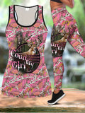 Women Animal Print Two-piece Set Crew Neck Racerback Tank Top & Slim Pants Outfit