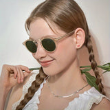 CARFIA Small Face Acetate Polarized Fashion Glasses for Women with UV Protection, Retro Double Bridge Eyewear and Metal Brow Round Sunnies