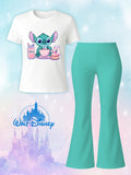 Girls Disney Cartoon Print Short Sleeve T-Shirt and Flare Pants Set